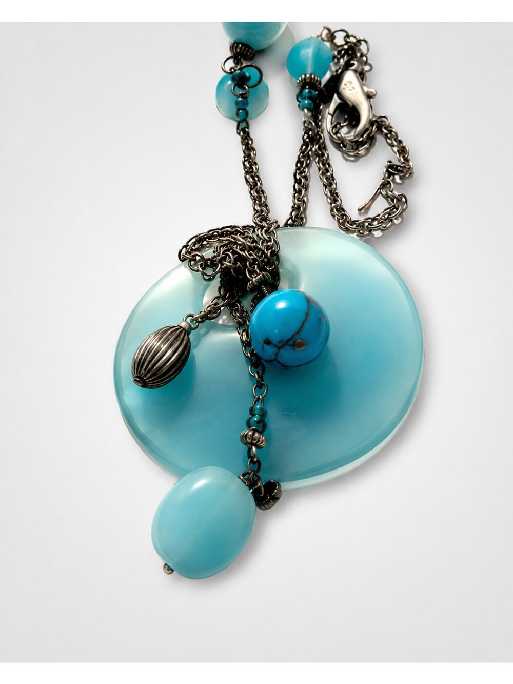 Vintage Coldwater Creek Aqua Blue Necklace Pendant Lucite 30" Long bl03-37